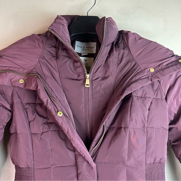 Cole Haan Women’s Merlot Hooded Down & Feather Puffer Jacket Sz Xs - Picture 5 of 11
